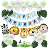 Jungle Decoratie Verjaardag Versiering pakket - Gratis verzending - Babydouche Safari Blauw Groen - met dieren ballonnen en happy birthday slinger Jongen