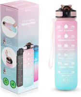 Supplife Bidon - 1 Liter - met Rietje - BPA Vrij - Pink Aqua- Inclusief Schoonmaakborstel
