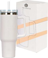 Drinkbeker - Drinkfles - Waterfles - Bidon - Cup With Straw - Tumbler Met Rietje - Thermosbeker - Handvaten - Met Rietje Volwassenen - Kinderen - 1200ML - 1 Liter - Thermosfles - RVS Fles - Cup To Go - Deksel - Koffie To Go - Ijskoffie Beker - Handle