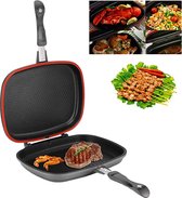 Herenthal Dubbele Grillpan - Ø 28 cm - Koekenpan - Keramische Pan - Marmeren Coating met Antiaanbaklaag - PFAS & PFOA vrij - Pan - Grill - Vermindert Geur, Rook en Oliespatten - Zilver