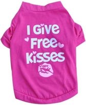 T-Shirt voor hondjes - "I give free kisses" - Roze - Maat L