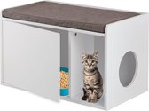 Relaxdays kattenbak ombouw - met zitkussen - kattenhuis wit - kattenmeubel - kattenkast