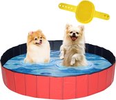 Lendo Online - Hondenzwembad Ø160x30cm - Bad voor honden - Hondenbad - Dierenzwembad - Opzetzwembad - inklapbaar - PVC - Rood / Blauw- Inclusief Hondenborstel Kam