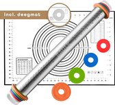 Deegroller - Bakmat - verstelbare deegroller - bakspullen - RVS - deegmat - antikleef - Baulk®