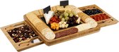 AWEMOZ Borrelplank Hout - Tapasplank Uitschuifbaar- Serveerplank Hout - Kaasplank met Kaasmesjes - Bamboe Hout - Keramische Plaat