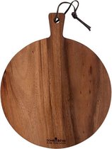 Bowls and Dishes Pure Teak Wood Borrelplank - Serveerplank - Hapjesplank - Tapasplank - Kaasplank rond met handvat Ø 30 x 1,5cm - Cadeau tip!