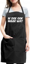 IK DOE OOK MAAR WAT unisex schort - Zwart - One Size (volwassenen) - Keuken schort - Barbeque BBQ schort - Bedieningsschort - Grappige teksten - Original Kwoots- Voor zowel mannen als vrouwen - Verstelbaar - Wasbaar - Cadeau - Apron