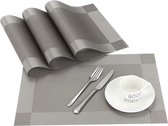 Vitamo™ Duurzame Placemats 4 Stuks - Hittebestendig - Makkelijk schoon - Fijngeweven PVC - 30 x 45cm - Metallic grijs