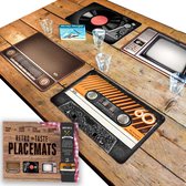 MikaMax Retro Placemats - Onderleggers -  Vintage look - Set van 4 - Stevige kwaliteit - 3mm Dik - 45x28cm - Incl. Design Hoes - Jaren 70