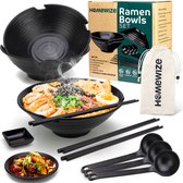 Homewize Ramen Bowl 3x - Set 14-delig - Noodle Kom Set met Soeplepels & Eetstokjes - Sterk & Vaatwasserbestendig Japans Melamine Servies - Stijlvolle Noodle Bowl Set voor 3 personen - Duurzaam Cadeau