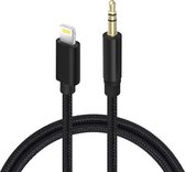Aux Kabel iPhone Auto - iPhone Lightning naar Headphone Jack Audio Aux Kabel - 3,5 mm - 1 Meter - Zwart gevlochten