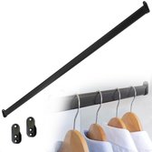 Eleganca Kledingstang – Kledingroede – Stevig Zwart Aluminium – Duurzame Garderobestang – Kledingstang Rode Kast – Kledingrek – Kleerhanger – Garderobebuis – Ophangen van Kleding – 90cm – Inclusief Kastroededragers en Zwarte Schroeven -Zwart