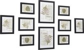 Fotowand met 10 Fotolijsten Verschillende Formaten – Wanddecoratie of Staande Functie – Polystyreen/MDF - Zwart