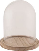 Glazen decoratie stolp op houten plateau 10 x 16 cm - Home Deco stolpen - Woonaccessoires