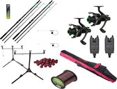 Carpzoom - Karperset - 2 Hengels - 2 Molens - 2 beetmelders - Rodpod - foudraal - Zeer Compleet