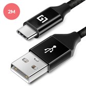 LifeGoods USB-C kabel - 2M - 2.4A - USB C naar USB-A - Gevlochten Nylon - Zwart