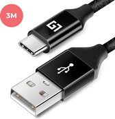 LifeGoods USB-C kabel - 3M - 2.4A - USB C naar USB-A - Gevlochten Nylon - Zwart