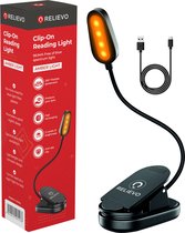 Relievo Draadloos Leeslampje met Klem - LED Amber Licht - Voor Boek of in Slaapkamer - Bed Nachtkastje Leeslamp - Bedlampje - Boeklamp Staand - USB Oplaadbaar