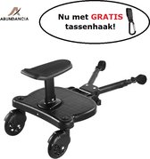 Abundancia® - Universeel Kinderwagen/Buggy Meerijdplankje - Nu met GRATIS tassenhaakje t.w.v. 8,95 - Incl. Zitje - Verstelbaar - Zwart