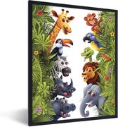 Fotolijst incl. Poster - Jungle - Dieren - Jongens - Meisjes - Giraf - Olifant - Kids - 30x40 cm - Posterlijst