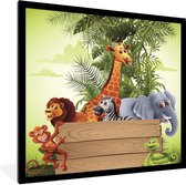 Fotolijst incl. Poster - Jungle dieren - Natuur - Planken - Kinderen - Giraffe - 40x40 cm - Posterlijst