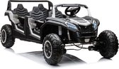 Luxe 4x4 Off Road UTV Buggy 4 persoons elektrische kinderauto 2 x 24 volt - tot 120 kg - Rubberen Banden En Stoelen Van Zacht Ecoleer - Ledig gewicht 72 kg - 3 snelheidsstanden tussen 5- 11 km/u- Elektrische auto voor kinderen zwart / wit