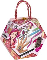 Totum Bling Bling - beauty fashion set meisjes 9-delig - nageldeco, tattoo, haarkrijt, scrunchie, kinder make up carnavel verkleden feestaccessoire