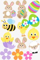 Raamstickervel Pasen - diverse sticker - herbruikbaar - statisch folie - Pasen - Vrolijk Pasen - Lente - Raamstickers - Set stickers