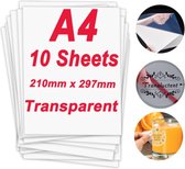 10 x Transparant Sticker Vel - Printbaar A4 210 x 297 mm - Voor Inkjet printer - Doorzichtig Transparant Sticker Papier