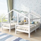 Huisbed voor 2 kinderen - twee eenpersoonsbedden onder één dak - ontwerp huisbed met nachtkastje en lattenbodem met valbeveiliging - jeugdbed 90 X 200 - wit