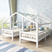 Huisbed voor 2 kinderen - twee eenpersoonsbedden onder één dak - ontwerp huisbed met nachtkastje en lattenbodem met valbeveiliging - jeugdbed 90 X 200 - wit