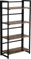 MIRA Home - Boekenkast- Boekenrek - Vakkenkast - Industrieel - Metaal - Hout - Inklapbaar - Vintage - Bruin - 125x60x30