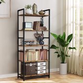 Homimaster Boekenkast-Boekenrek met 5 Planken-Industrieel Boekenplank-Vakkenkast voor Woonkamer,Kantoor,Keuken-Vintage Bruin en Zwart-45x35x150 CM