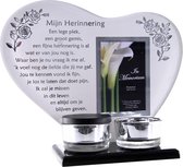 Waxinehouder in memoriam overleden glas hart met mini urn gedicht Mijn Herinnering...