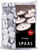 spaas theelichtjes - waxinelichtjes - 8 branduren - 50 stuks - Wit