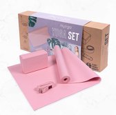 Myga - Yoga set - Yoga starter kits - Pink - 1 yogamat ( 173 cm x 61 cm ) - 1 yogablok (14,5 x 7,7 x 23 cm ) - 1 yoga strap/riem