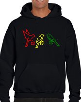THREE LITTLE BIRDS heren hoodie - Zwart - Maat L - Lange mouwen - Normale Pasvorm - Met capuchon en steekzakken - Ajax 020 Amsterdam - Bob Marley - Rastabirds - Rastafari - Original Kwoots