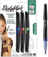BIC BodyMark Tijdelijke Tattoo Pennen met sjablonen - Old school - Set van 3 medium stiften en 2 sjablonen - Festival - Halloween - Cosplay