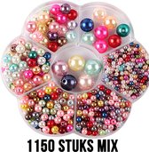 Allernieuwste 1150 Stuks Gekleurde Mix Imitatie Parels in 7 Maten - Sieraden zelf maken - Kunstparels - Doos Imitatieparels Kleur 3 - 12 mm