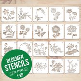 Verschillende stencils voor creatievelingen 1-20 | 20 stuks | 13x13cm | PET plastic | Herbuikbaar | Eenvoudig schoon te maken