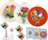 Happy Goods - Borduurpakket Bloemen - Borduurset van 3 - Borduurpakketten Voor Volwassenen - Hobby en Creatief - Borduren