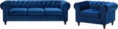 Beliani CHESTERFIELD - Living Room Set - Blauw - Fluweel
