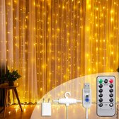 Shutterlight 3x3 meter Lichtgordijn 300 LED - Kerstverlichting led voor binnen en buiten - Warm wit - IP68 Waterdicht - 8 standen - met Adapter & Afstandsbediening