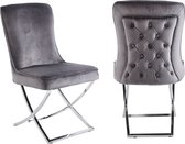 Industrial Living Luxe Fluwelen Eetkamerstoel-Velvet-Velours-Landelijk-Modern-Industrieel-Stoel Zonder Armleuning-Dining Chair- Verkrijgbaar In Set van 2/4/6/8-RVS-Antraciet