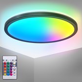 B.K.Licht - RGB LED Plafonniére - zwart - dimbaar - met indirecte licht - met afstandsbediening - Ø29cm