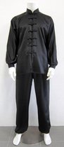Taiji pak kleding zwart satijn lange mouw jas met broek maat 175