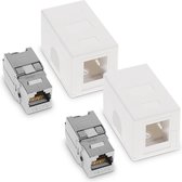 kwmobile 2x RJ45 netwerkdoos - Afgeschermde wandcontactdoos - Met CAT6A ethernet LAN kabel aansluiting - Keystone module - Wit - 2 stuks