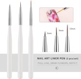 Nail art 3 witte penselen - Kwast - Eyelinerkwast - Liner - Brush - Fineliner -  totaal 3 kwasten