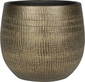 Plantenpot/bloempot in een strakke Modern design look metal goud Dia 22 cm en Hoogte 20 cm