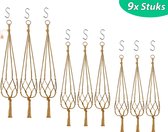 9 Stuks Jute Macrame Plantenhangers - Boho Handgeweven Katoen Hangpot voor Binnen/Buiten - Hangende Bloempot met Kralen - Macramé Touw/Koord Hangplant Houder - Bohemian Wandhanger Decoratie - Plant Hanger - Verticale Tuin Bloempothouder Planthanger